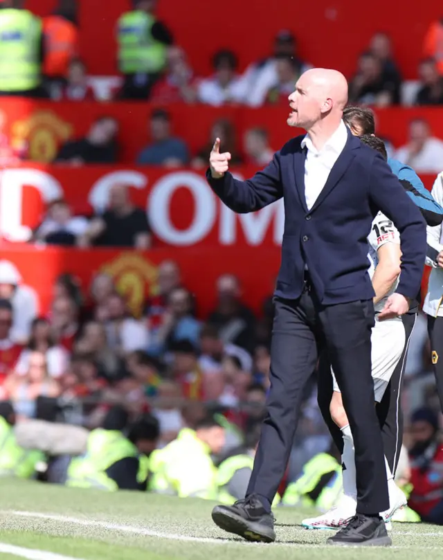 Erik ten Hag cuts an annoyed figure in the Utd dugout.