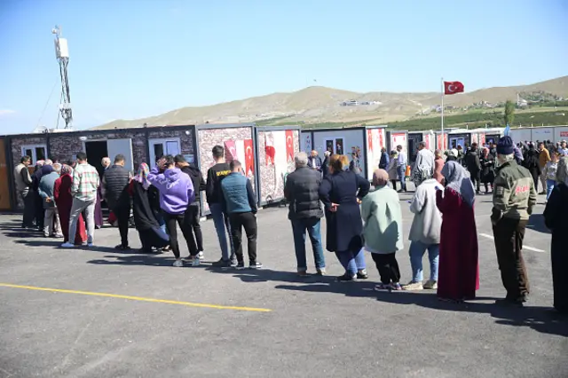 Earthquake survivor voters cast their vote at the container polling station in Malatya