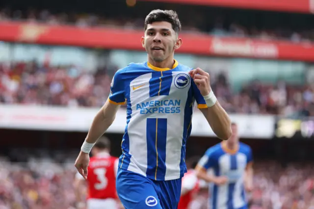 Brighton's Julio Enciso celebrates scoring against Arsenal