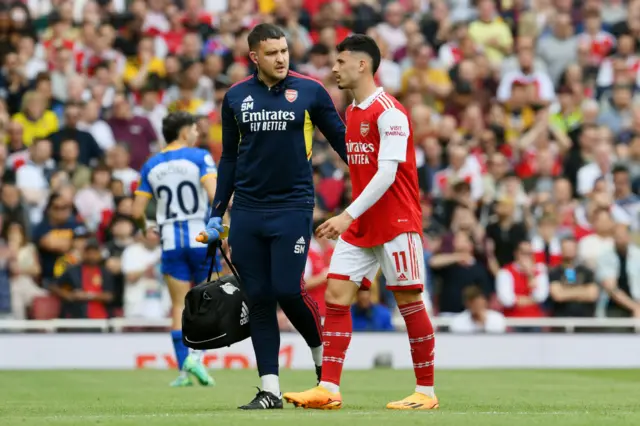 Gabriel Martinelli comes off during Arsenal's game against Brighton