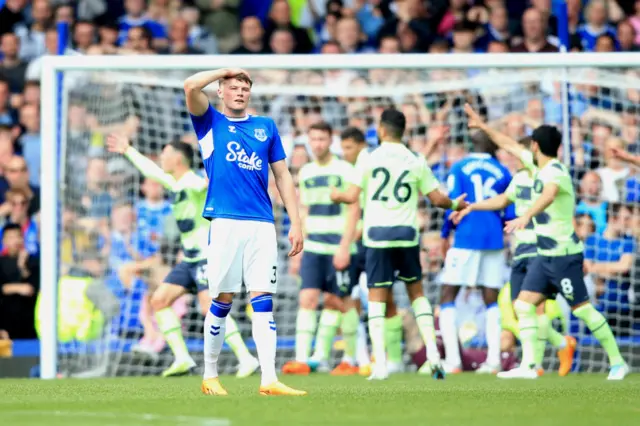 Nathan Patterson looks disappointed during Everton's game against Manchester City