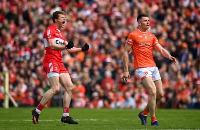 Brendan Rogers celebrates after scoring Derry's goal in the final