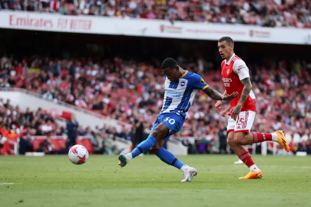 Brighton's Pervis Estupinan scores against Arsenal