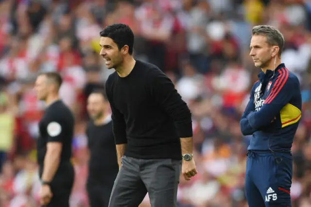 Arsenal manager Mikel Arteta shouts during their game against Brighton