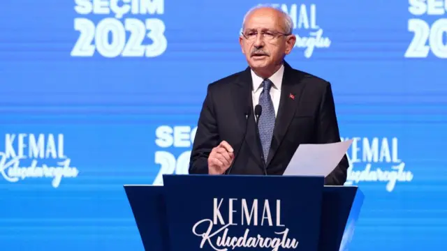 Kemal Kilicdaroglu’s, presidential candidate of Turkey's main opposition alliance, speaks at the Republican People's Party (CHP) headquarters in Ankara, Turkey, on 14 May 2023