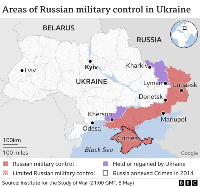 Areas of Russia control in Ukraine graphic