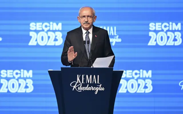 Opposition leader Kemal Kilicdaroglu holds a press conference after polls closed