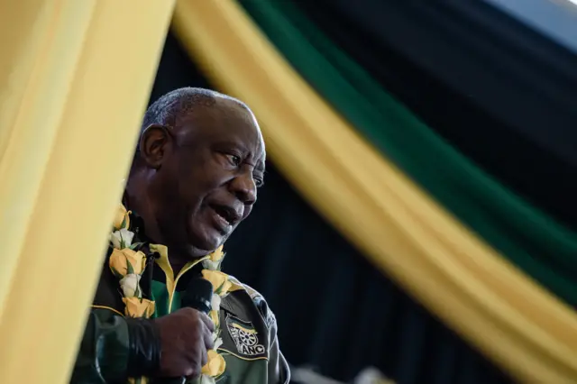 South African President Cyril Ramaphosa addresses new members of the African National Congress (ANC)