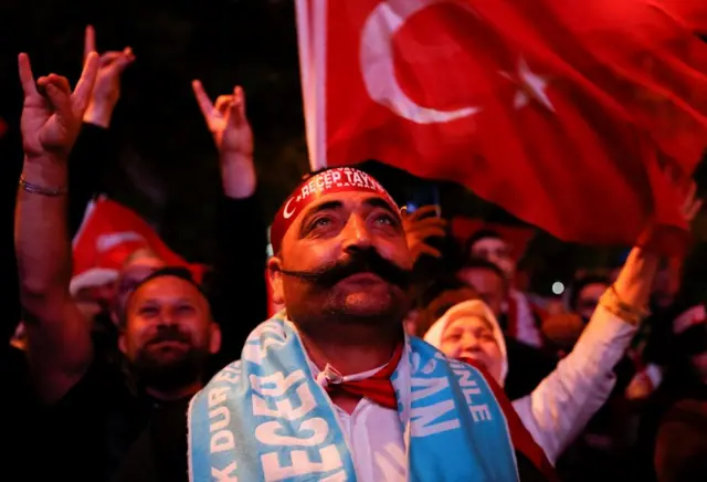 Supporters of Turkish President Tayyip Erdogan and AK Party (AKP) gather on election night