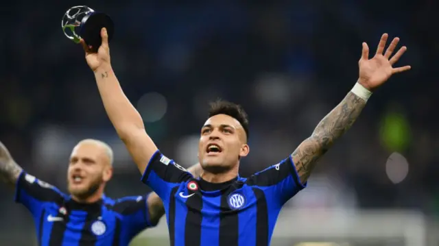 Lautaro Martinez celebrates Inter's win