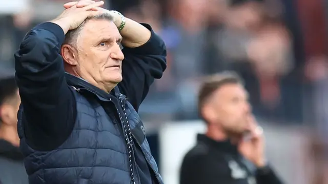 Tony Mowbray with his hands on his head