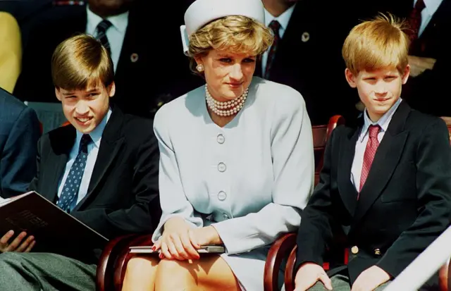 (Left to right) Prince William, the late Princess Diana and Prince Harry pictured in 1995