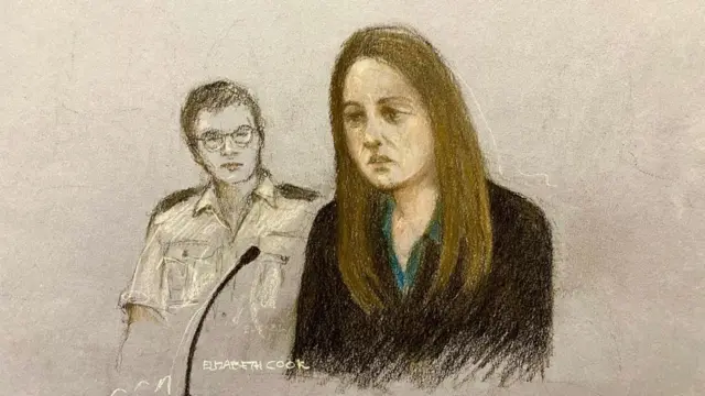 Court sketch of Lucy Letby in witness box