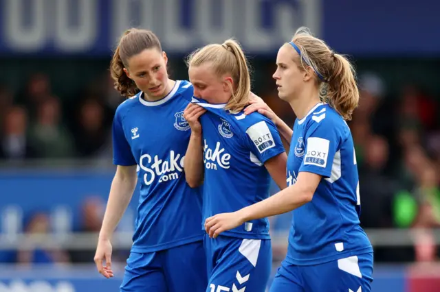 Aggie Beever-Jones of Everton reacts after being red carded