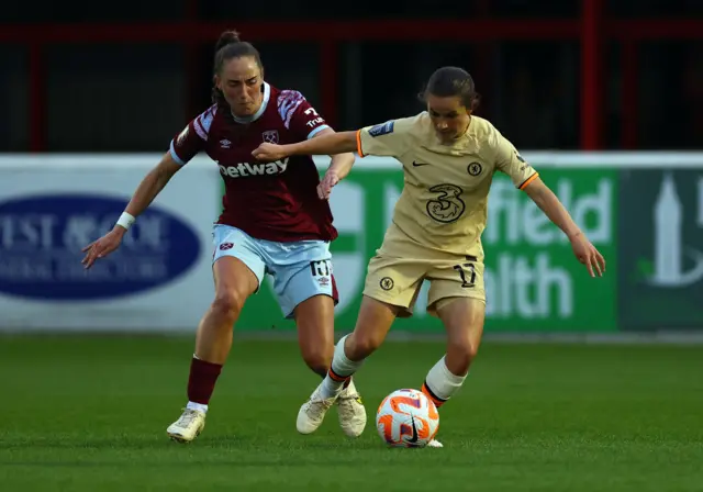 West Ham United's Lucy Parker in action with Chelsea's Jessie Fleming