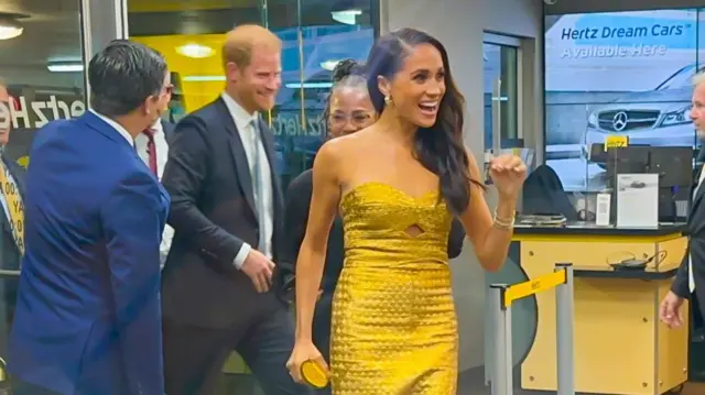 (Left to right) Prince Harry, Doria Ragland and Meghan Markle arriving at an awards ceremony in New York on Tuesday