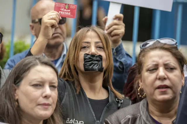 Journalists at the protest on Thursday.