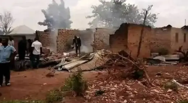 Destroyed houses following the attack