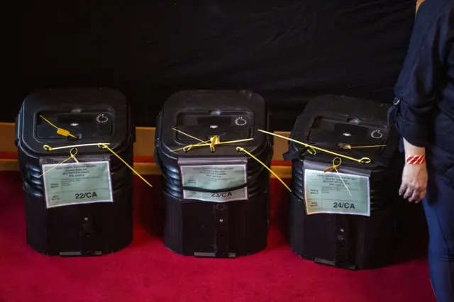 Ballot boxes at Northern Ireland count centres