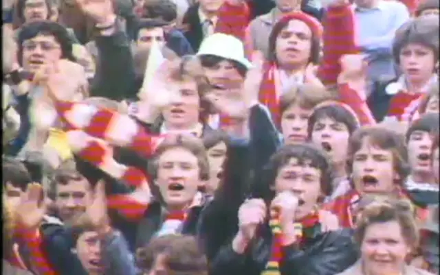 Wrexham fans greet the team outside the town's Guildhall in May 1978.