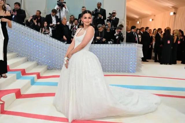 British actress Alia Bhatt arrives for the 2023 Met Gala at the Metropolitan Museum of Art on May 1, 2023, in New York