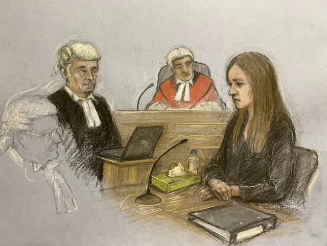 A sketch of Letby and Myers in court