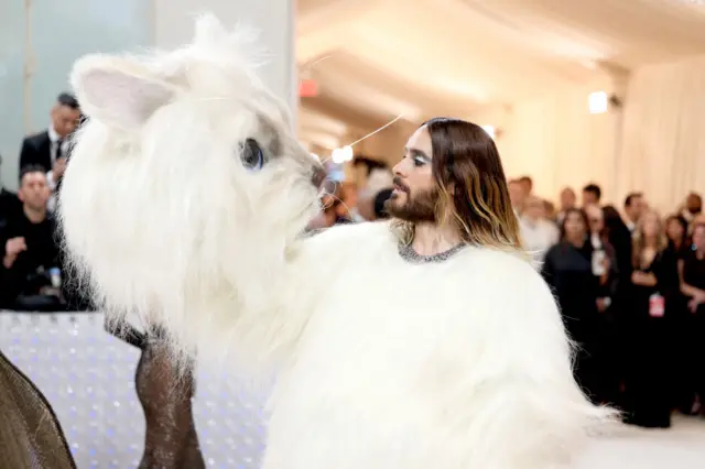 Jared Leto, (dressed as Karl Lagerfeld's cat Choupette), attends The 2023 Met Gala Celebrating "Karl Lagerfeld: A Line Of Beauty" at The Metropolitan Museum of Art on May 01, 2023 in New York City