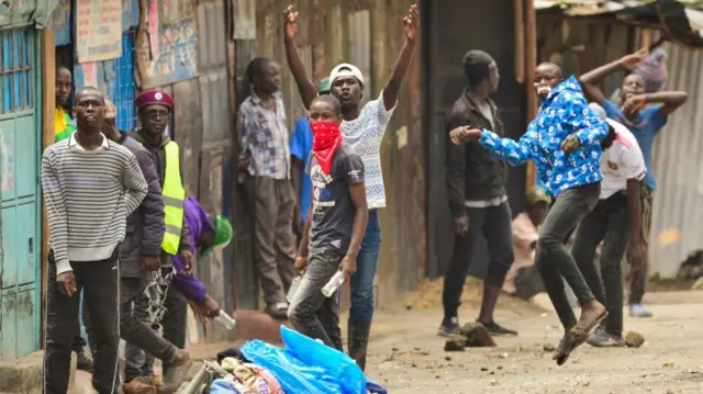 Supporters of Kenya's opposition leader Raila Odinga of the Azimio La Umoja (Declaration of Unity) One Kenya Alliance, gather as they participate in protests over cost of living and Kenyan President William Ruto's government, in Mathare settlement of Nairobi, Kenya - 2 May 2023