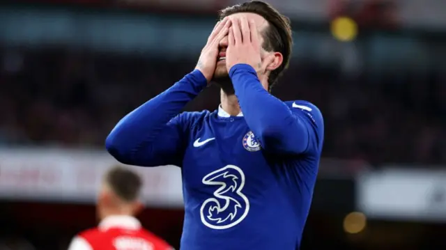 Ben Chilwell reacts to his miss