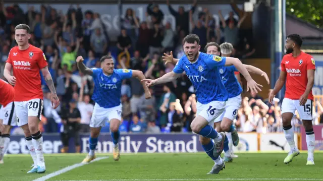 Jack Stretton celebrates scoring for Stockport