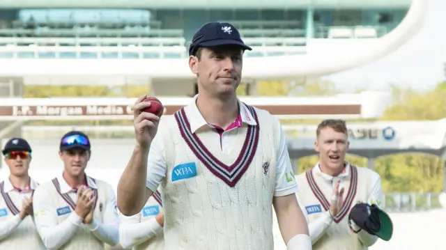 Matt Henry acknowledges the applause for taking five wickets at Lord's