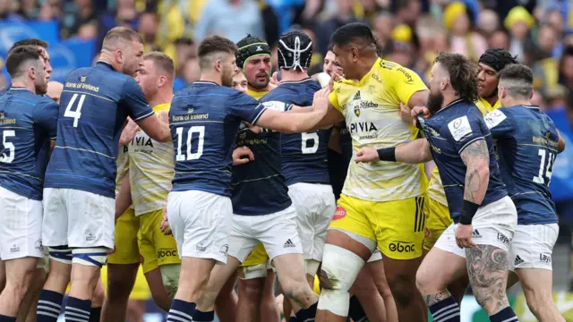 Will Skelton of La Rochelle clashes with Ross Byrne of Leinster