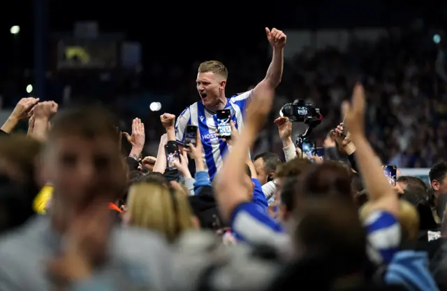 Sheffield Wednesday's Michael Smith celebrates with fans