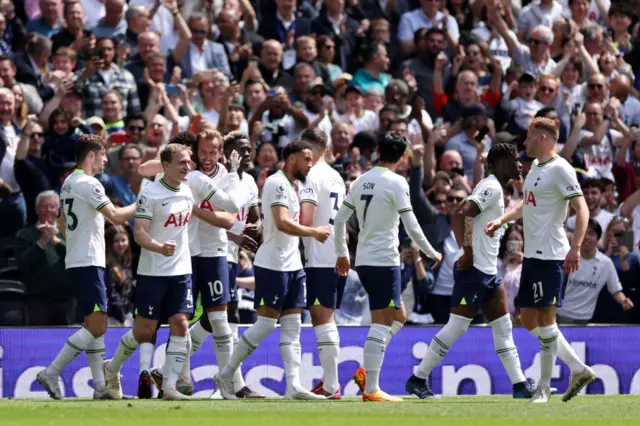 Harry Kane celebrating with teammates