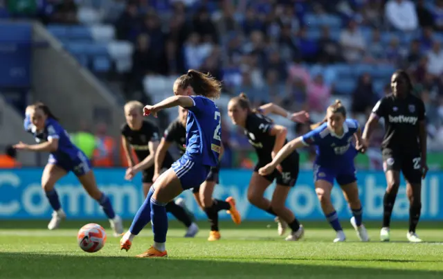 Hannah Cain scores from close range for Leicester.