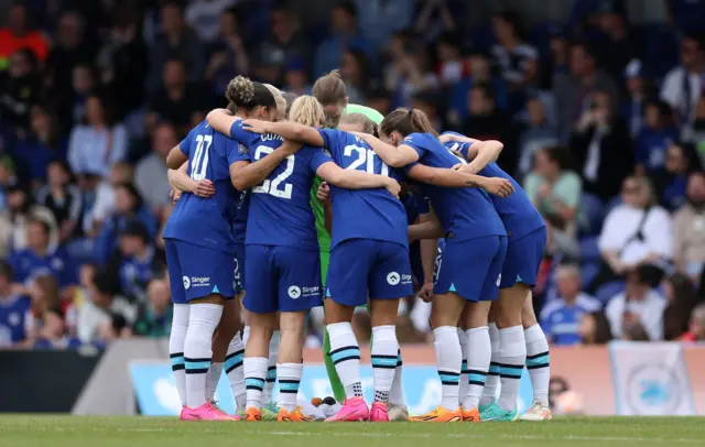 Chelsea players in a huddle