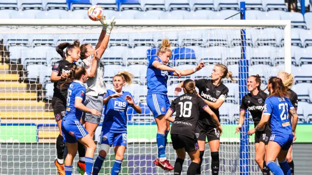 West Ham stopper Mackenzie Arnodl claims a cross in the box.