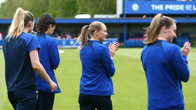 Chelsea players walk out at Kingsmeadow