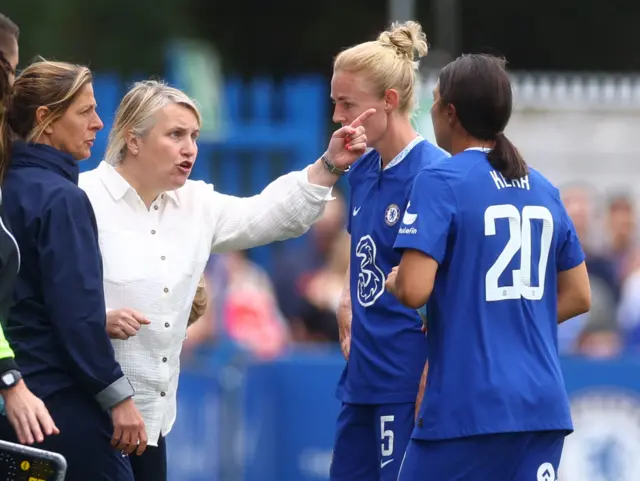 Emma Hayes gives instructions to her players.