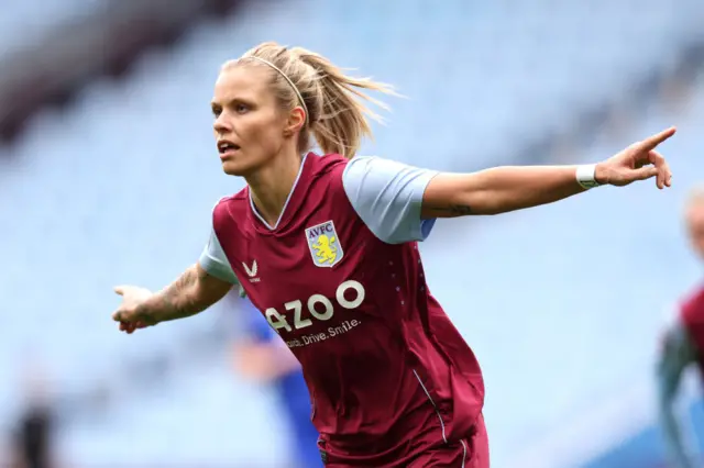 Aston Villa striker Rachel Daly celebrates scoring in the WSL