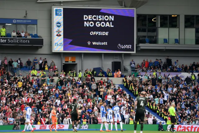 The screen shows the VAR decision to rule out the Southampton goal scored by Theo Walcott