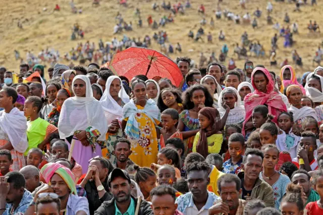 Ethiopian refugees from Tigray gather at Um Raquba refugee camp in Gedaref, eastern Sudan - archive shot 2021