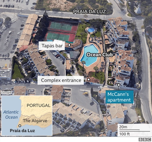 Map showing resort where Madeleine McCann went missing