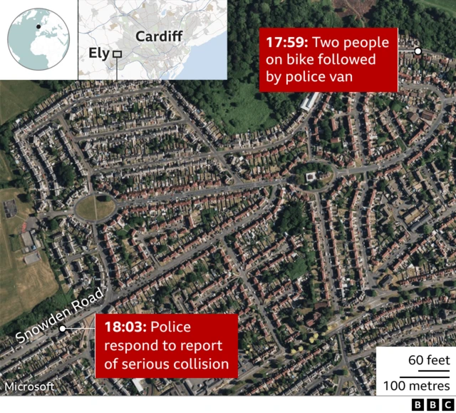 Ely map showing police responding to collision and time of CCTV footage