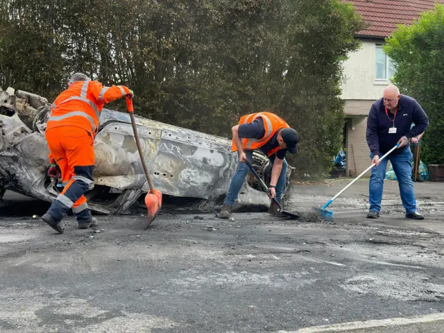 Council workers cleaning up