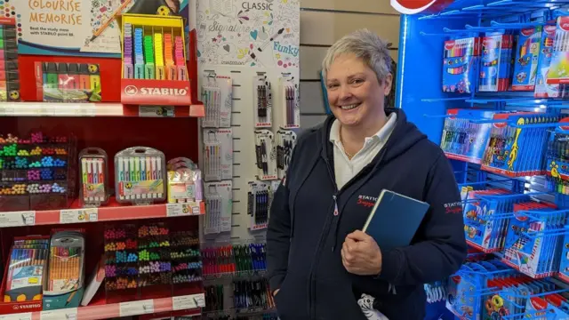 Sarah Laker, 55, who runs Stationery Supplies in Marple and Wilmslow