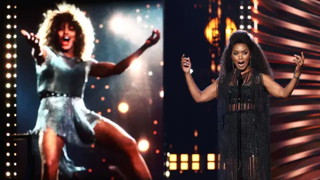 Angela Bassett inducts Tina Turner onstage during the 36th Annual Rock & Roll Hall Of Fame Induction Ceremony at Rocket Mortgage Fieldhouse on October 30, 2021