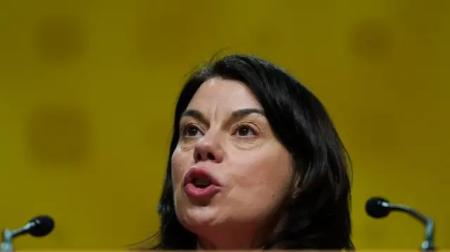 arah Olney MP, Liberal Democrat Spokesperson for Treasury and Business and Industrial Strategy delivers her speech during the Liberal Democrat Spring Conference at York Barbican on March 18, 2023