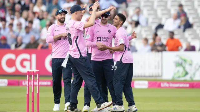 Middlesex celebrate wicket