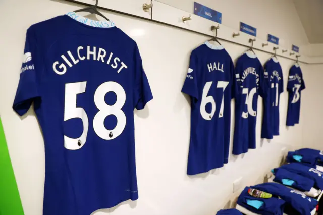 Chelsea shirts in the dressing room